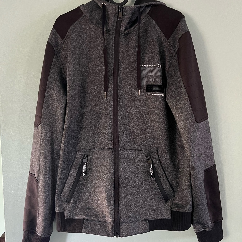 Men's Charcoal and Black Hooded Sweaater